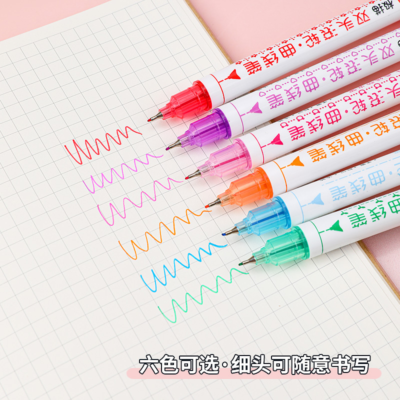 Tiktok Same Style Double-Headed Pattern Outline Pen Roller Pen Head Hand Account Pen Pattern Lace Marking Pen Quick-Drying Curve Pen