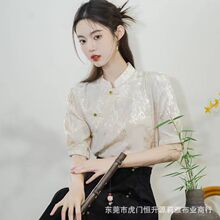 新中式人丝人棉玫瑰花提花面料 旗袍连衣裙衬衫上衣套装服装面料