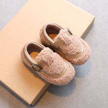婴儿鞋2021冬季新款女童羊羔毛豆豆鞋外穿加绒保暖棉鞋软底中大童
