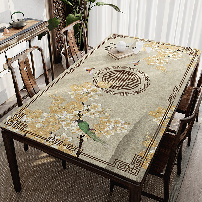 新中式桌垫中国风硅胶桌布防水防油免洗餐桌垫桌面保护台布