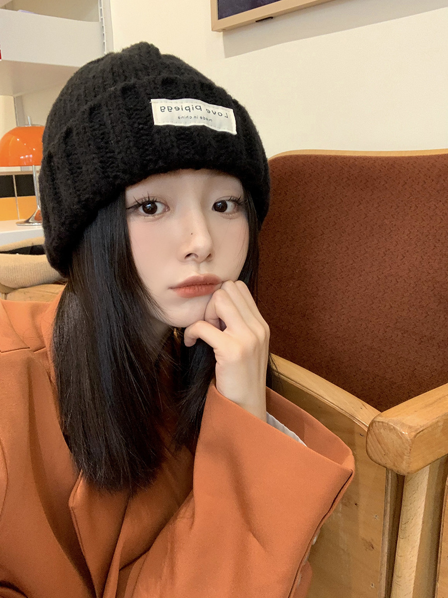 Hat 2022 Women's Winter Korean Style Warm Thick Knitted Woolen Cap All-Match Big Head Circumference Loose Beanie Hat Look Small