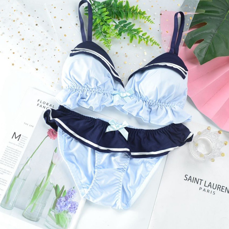 特价清仓日系少女风海军甜美无钢圈薄杯水手服内裤套装胸罩文胸