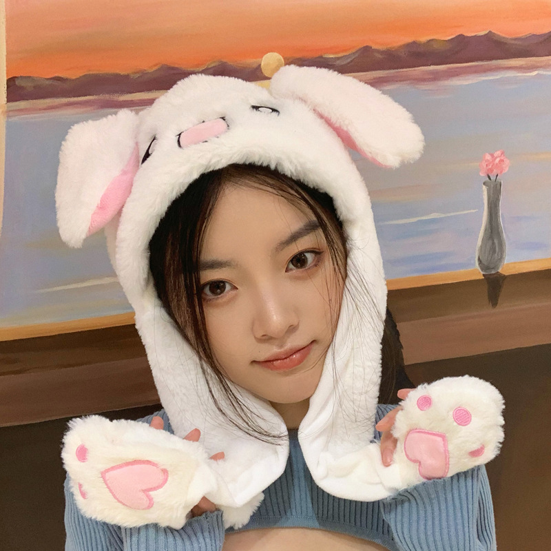 Tiktok Same Style Moving Bunny Ears Hat Cute Internet Celebrity Same Style Airbag Pinch Movable Ears Rabbit Hat