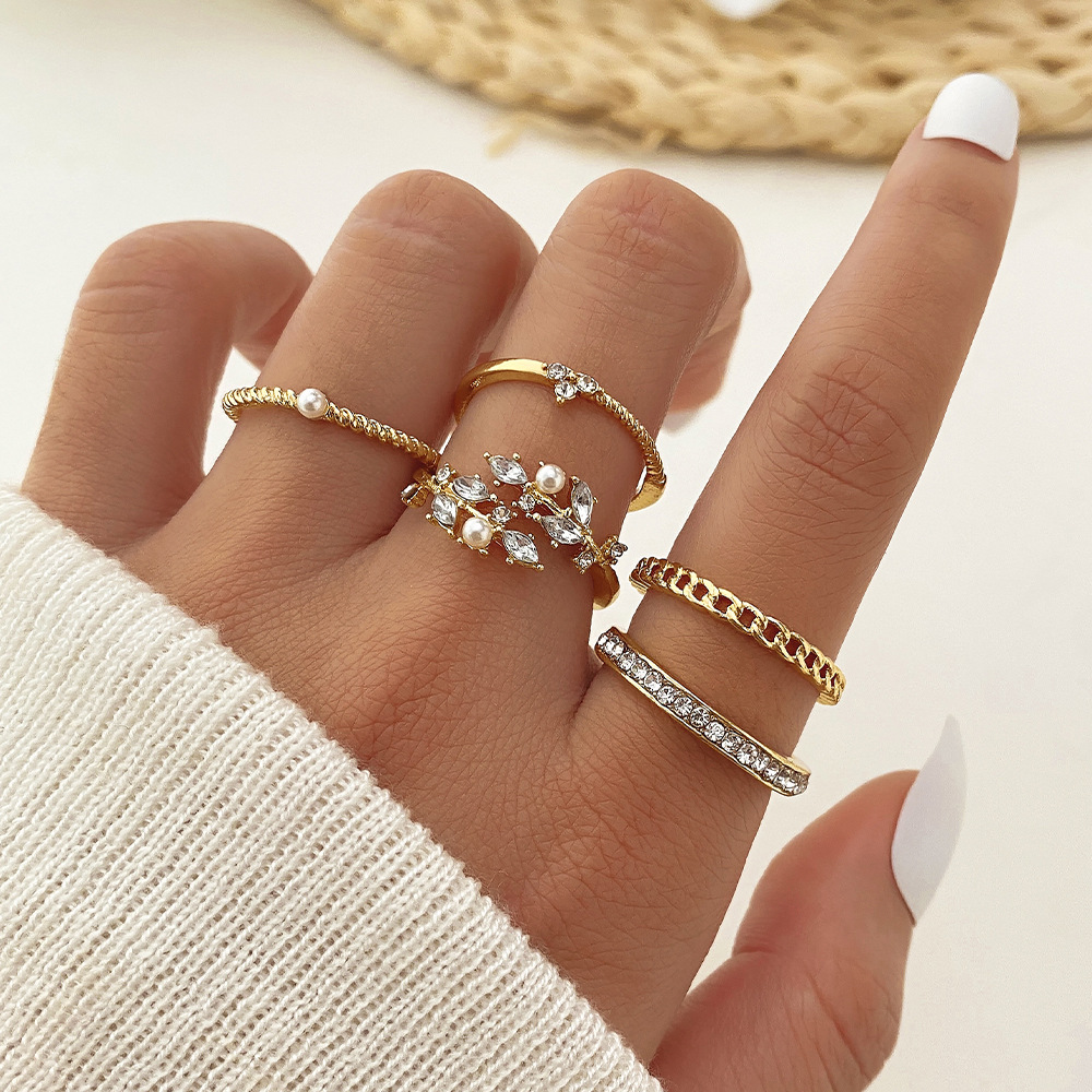 Cross-Border Star Moon Ring Diamond-Embedded Love Leaves 10-Piece Ring Female Light Luxury High-Grade Alloy Knuckle Ring