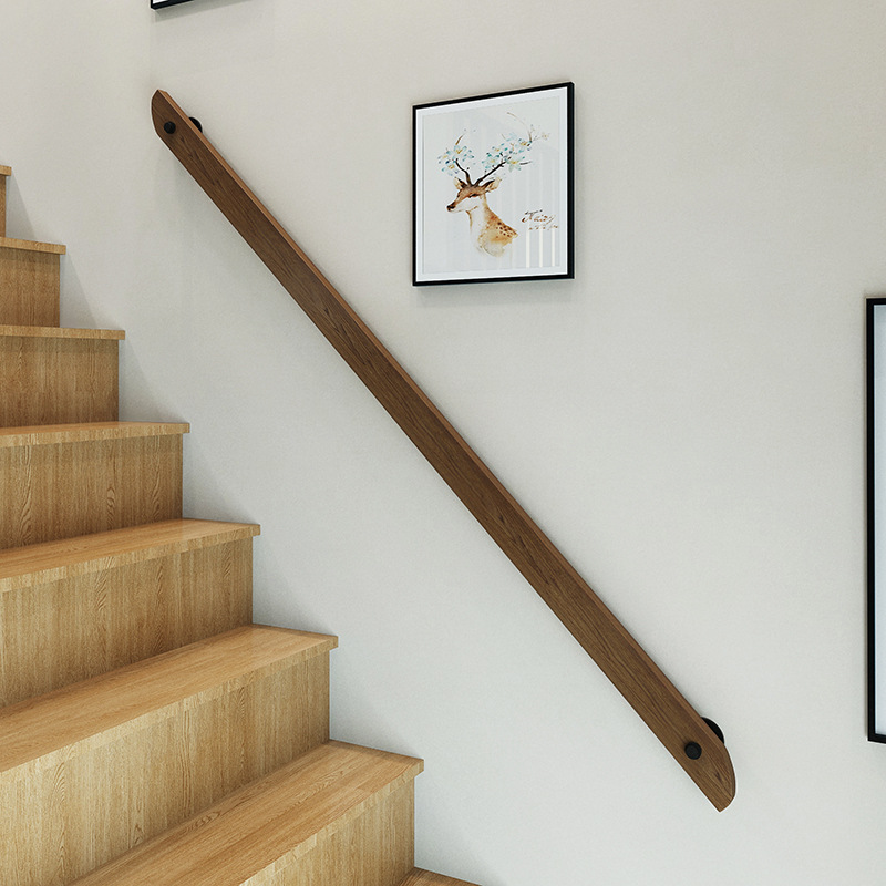 欧式靠墙木楼梯扶手简约现代阁楼室内家用防滑幼儿园走廊实木扶手