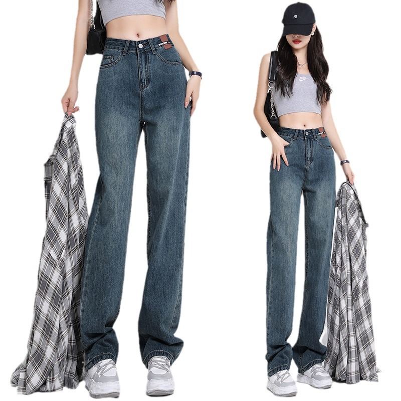 Retro Jeans for Women Loose Drooping Wide Leg 2023 New Slimming All-Matching Straight Mop Trousers Trendy Ins