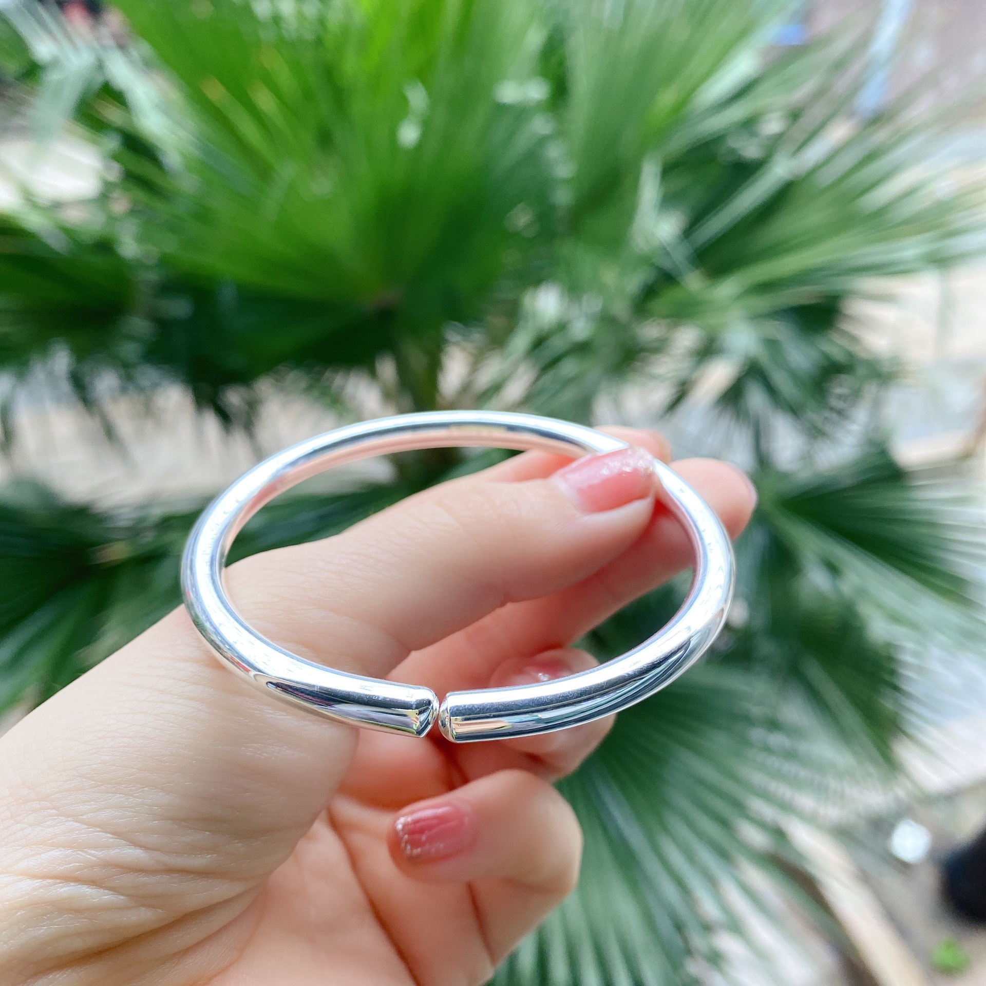 9999银手镯定制实心光面传承开口闭口可带光球圆条圆棍情侣手环