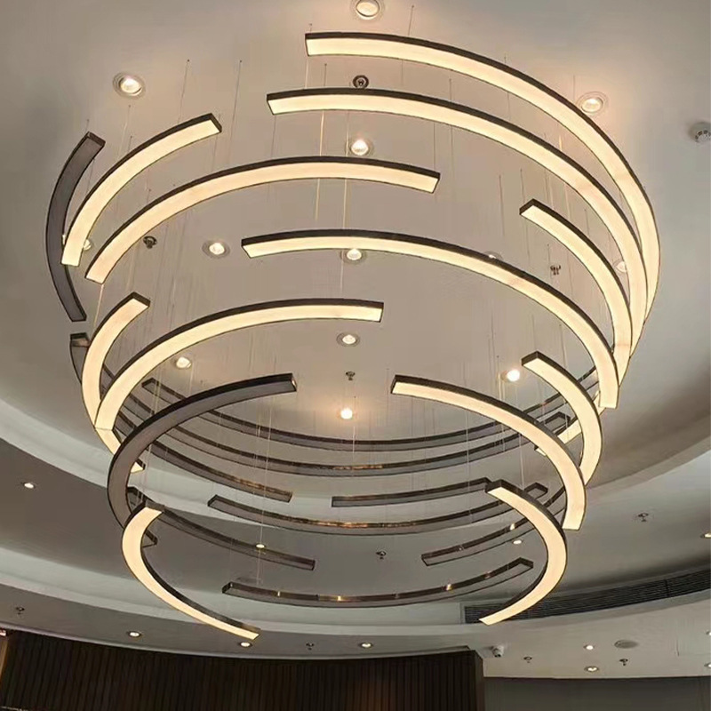 中山工厂非标定制弧形灯办公灯圆弧灯异形灯圆环健身房工程大吊灯