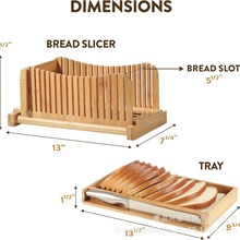 竹制家用面包切片机面包盘菜板面包屑收集可折叠木质面包切片器