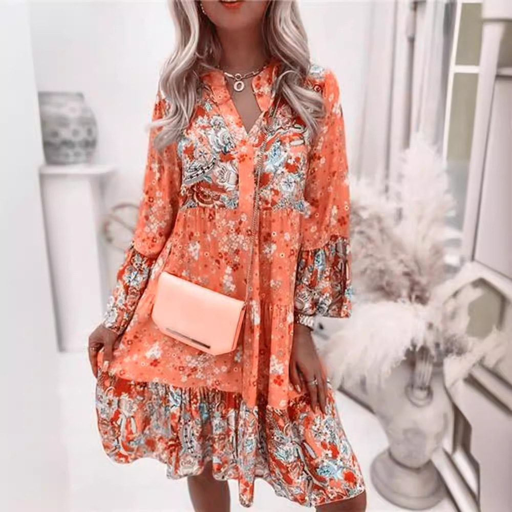 2023 Cross-Border Spring and Summer New Women's Printing Splicing Skirt Hot Selling Layered Mini Dress in Stock Real Shot