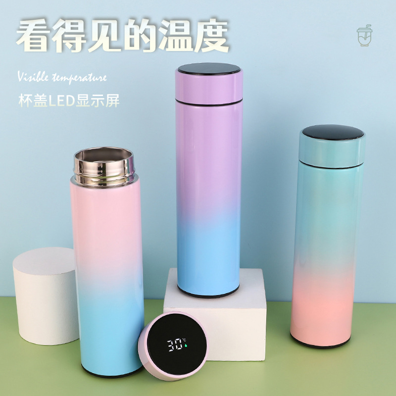 LED Intelligent Temperature Gradient Tumbler Series 304 Stainless Steel Girl Heart Gradient Vacuum Cup 500ml Capacity