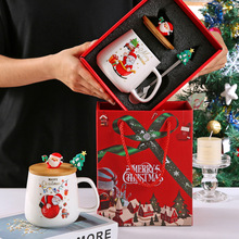 跨境圣诞节卡通可爱礼品创意圣诞老人杯陶瓷带盖勺伴手礼马克杯子