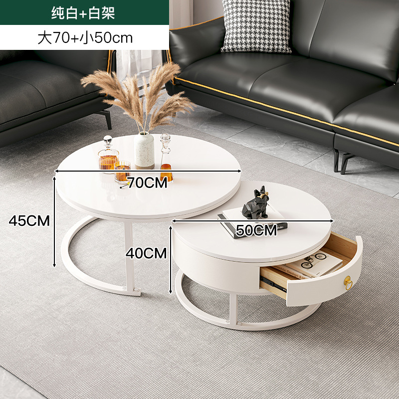 Stone Plate Coffee Table Living Room Home Light Luxury Modern Simple Small Apartment round Side Table Small Table Marble Tea Table