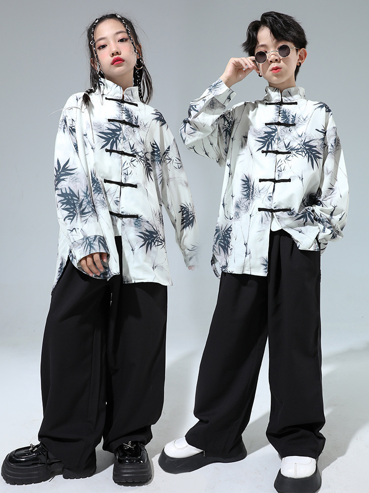 儿童中国风演出服男童嘻哈街舞舞蹈服hiphop国潮套装女童表演服装