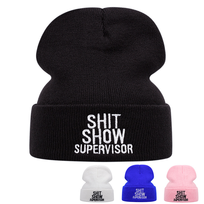 Foreign Trade Popular Style Embroidery Knitted Hat Winter Warm Shit Show Men and Women Outdoor Woolen Cap Fashion European and American