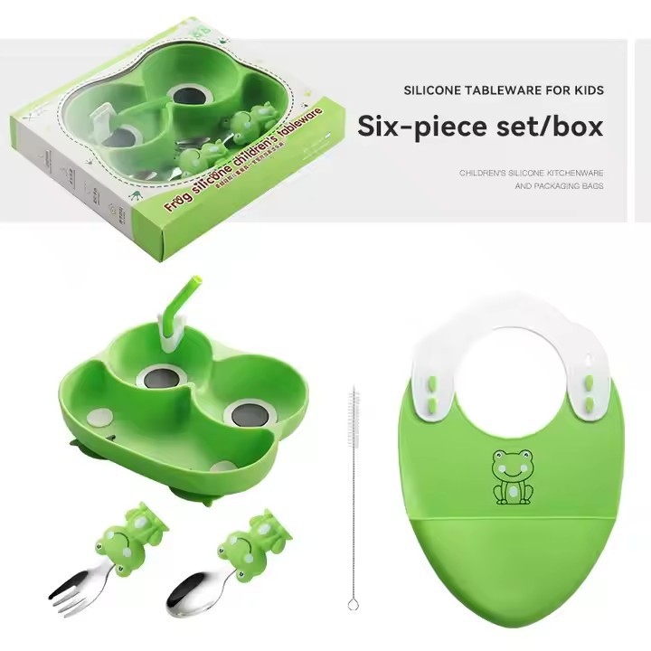 跨境儿童餐具青蛙吸盘式 婴儿宝宝辅食分格餐具