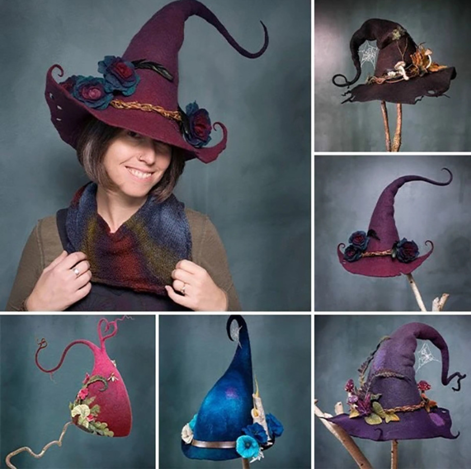 halloween felt witch hats 独立站新品万圣节女巫派对毛毡女巫帽