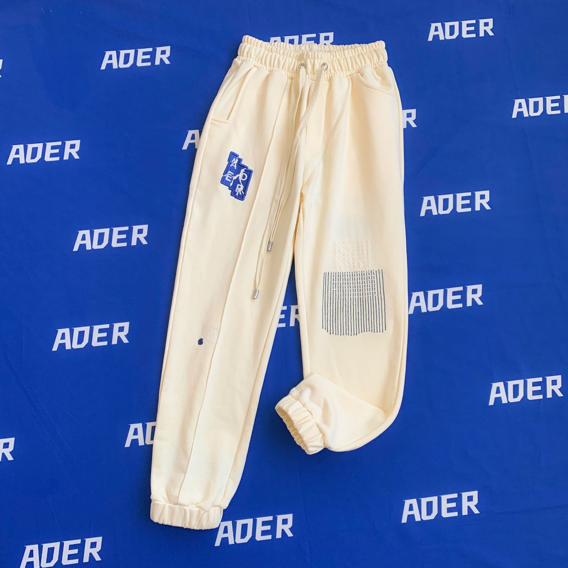 春季新品ader五周年裂痕撞色刺绣卫裤线条波浪刺绣情侣束脚裤长裤