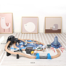 儿童榉木太空交通恐龙滑行轨道汽车场模型DIY过家家角色益智玩具
