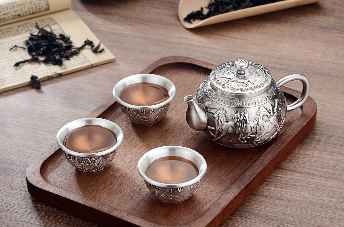 纯银999小泡茶壶小银壶整套真功夫茶具手工足银马到成功茶具套装