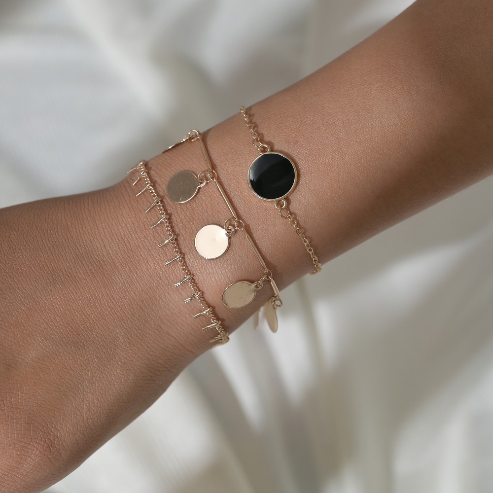 欧美时尚滴油圆片手链复古金色多层手工链条手链跨境配饰批发