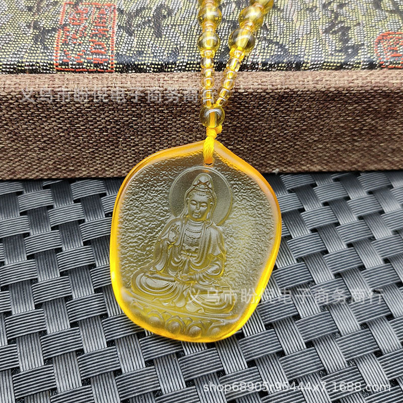 黄水晶观音佛项链男女款玉石佛头吊坠直播引流店面活动礼品首饰