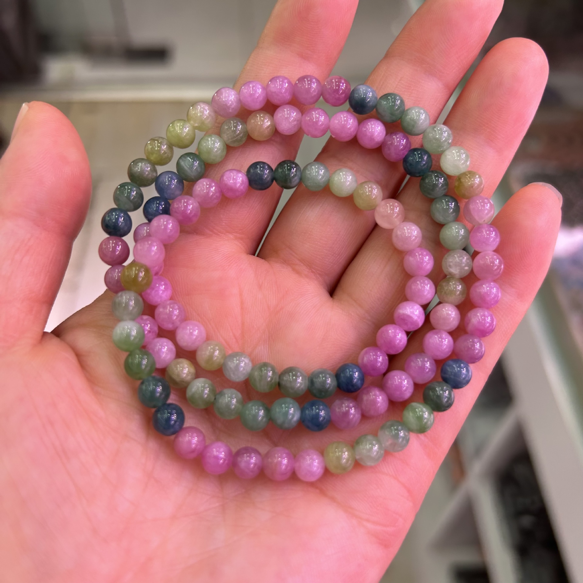 天然彩虹碧玺巴西三圈圆珠手串颜色漂亮晶体干净老矿-阿里巴巴