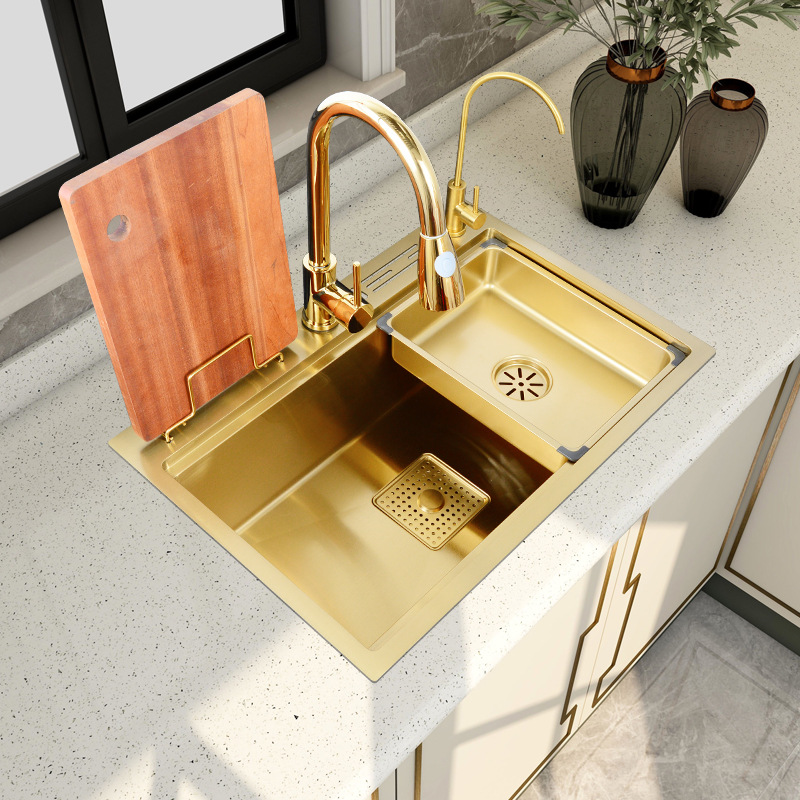 Nano Gold 304 Stainless Steel Large Single Sink Kitchen Vegetable Basin Multi-Functional Sink Drop-in Sink Household Scullery