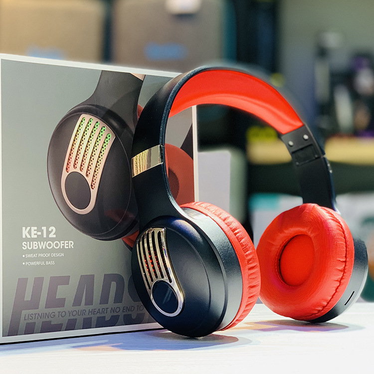 KE-12 Cross-Border E-Commerce New LED Colorful Light Headphone Head-Mounted Wireless Bluetooth Headset Subwoofer Stereo