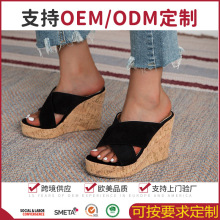 shoes2024夏季跨境大码女鞋后空增高厚底粗跟坡跟拖鞋松糕凉鞋女