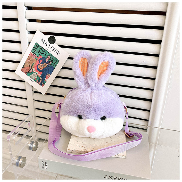 Girl's Autumn and Winter New Plush Animal Bag Cute Rabbit Shoulder Messenger Bag Cartoon Doll Coin Purse Wholesale