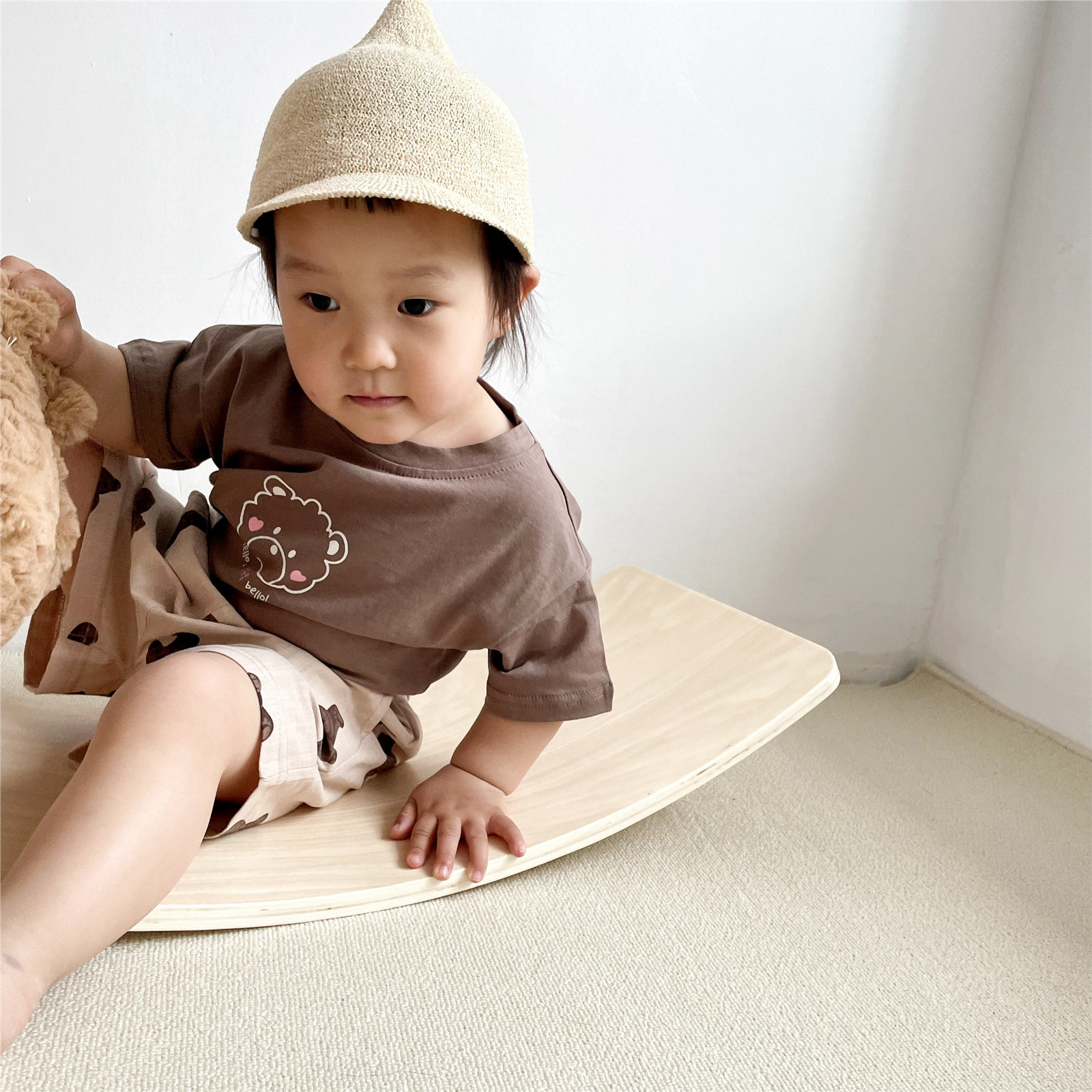 2023 Summer New Korean Style Infants Baby Thin Pure Cotton Short Sleeve T-shirt Top Shorts Two-Piece Suit