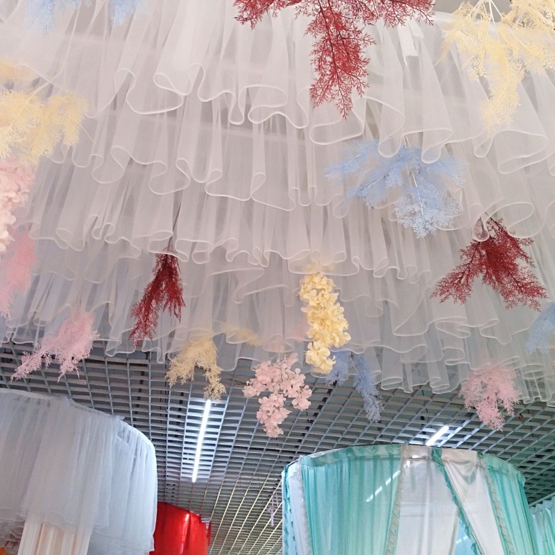 婚庆吊顶纱云顶纱舞台波浪纱顶纱布艺造型婚礼场布置2021新款