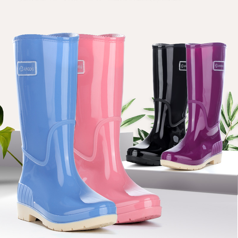 2024 new solid color adult high-top women‘s rain boots non-slip waterproof kitchen work pvc water shoes women