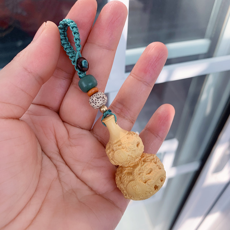 黄杨木葫芦手把件吊坠钥匙扣雕龙葫芦木制黄杨葫芦车挂手机链包包