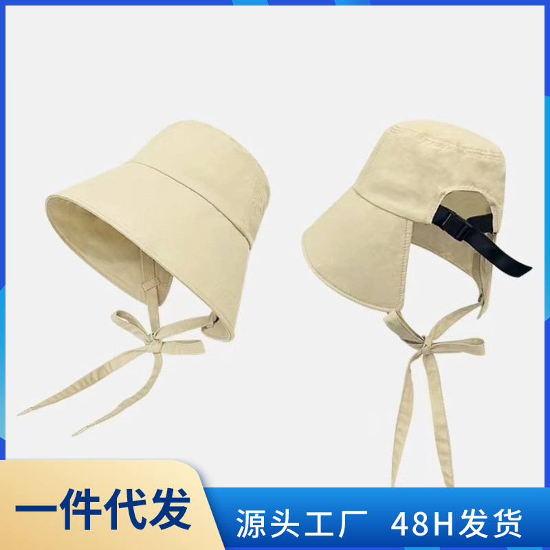 spring and autumn new hat women‘s outdoor riding ribbon bucket hat korean style travel sun protection hat sun hat sun hat