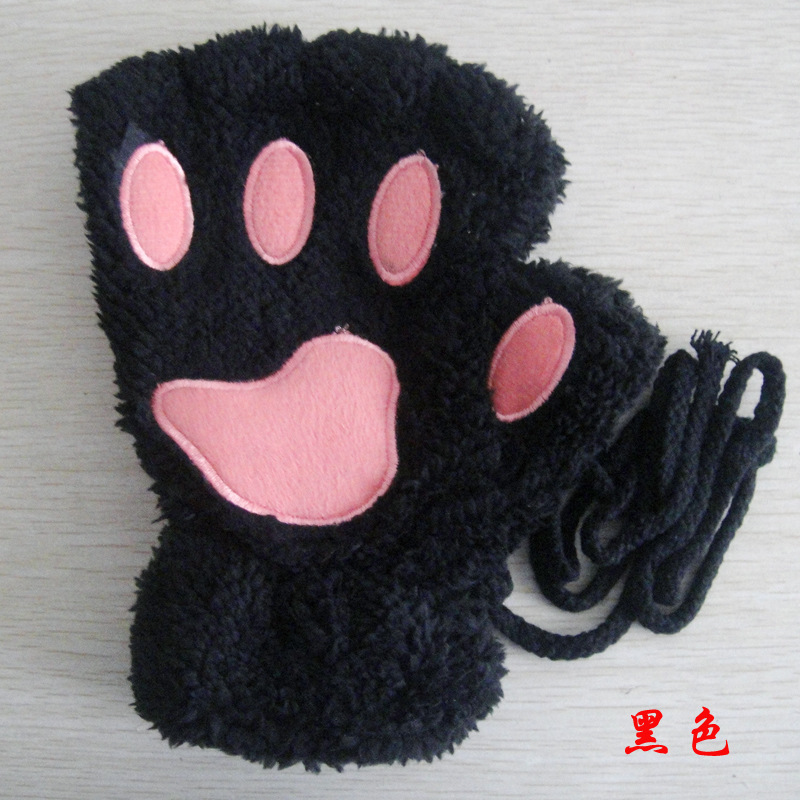 2022 Cat's Paw Gloves Women's Autumn and Winter Korean-Style Cute Girls' Open Finger Thickened Warm Hand-Shaped Brush Plush Half Finger Gloves