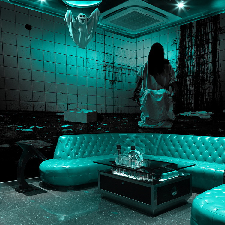 3d惊悚狼人杀桌游吧轰趴馆壁纸恐怖鬼屋密室逃脱墙纸剧本杀背景墙