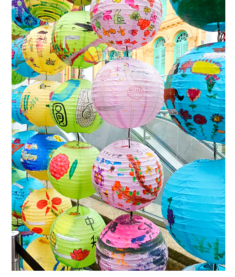 新年白色纸灯笼儿童绘画空白小灯罩幼儿园diy手工春节纸灯