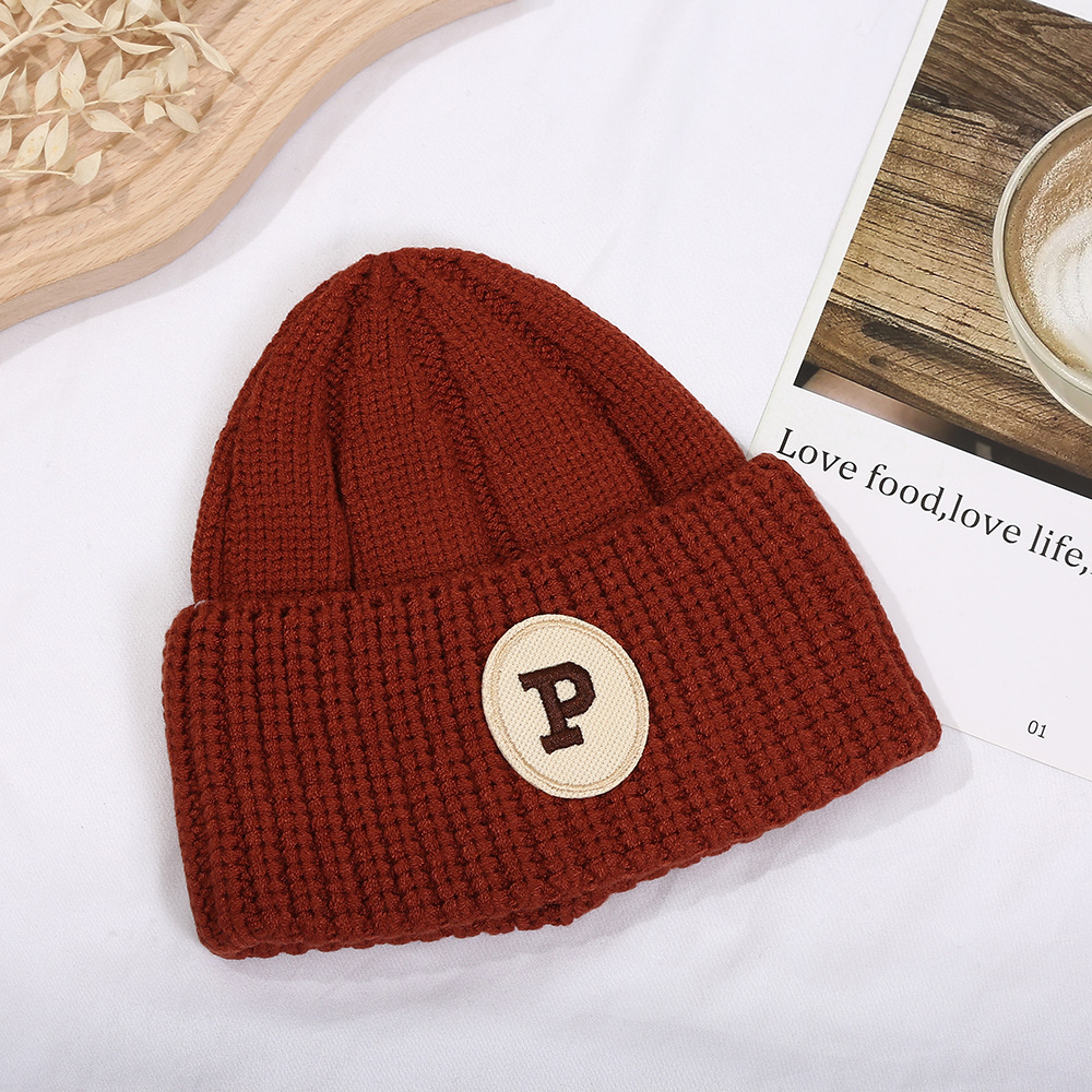 Internet Celebrity Ins Knitted Hat Letter Children's Wool Hat Student Flanging Warm Earflaps Cap Autumn Winter Warm Hat