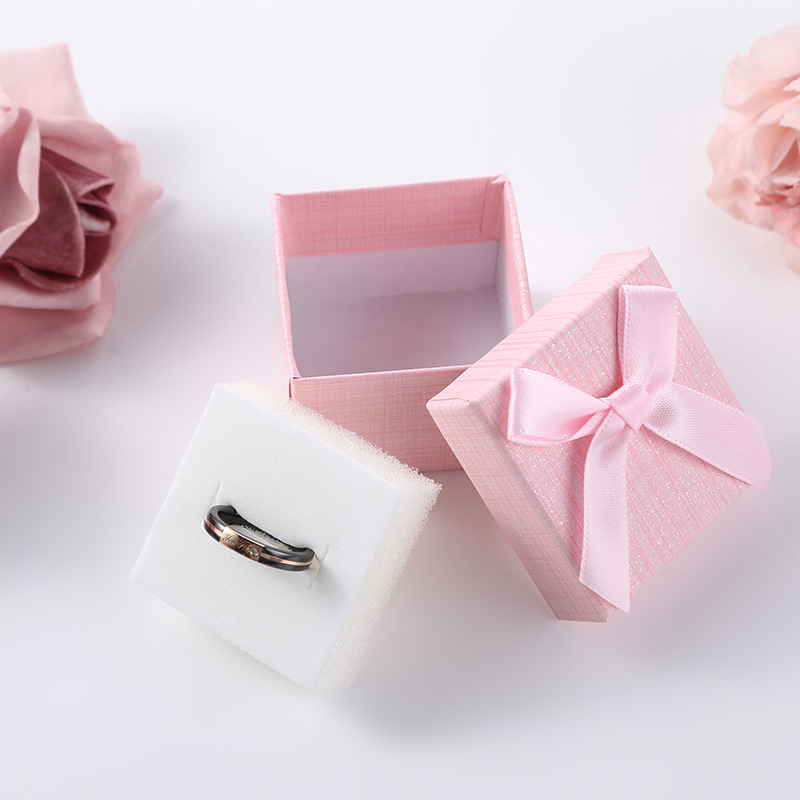 Factory in Stock Square Bow Ring Box Exquisite Stud Earrings Packing Box Six-Color Birthday Gift Box