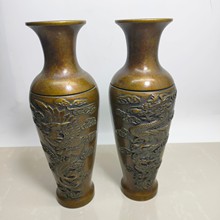 黄铜做旧复古工艺龙凤呈祥花瓶