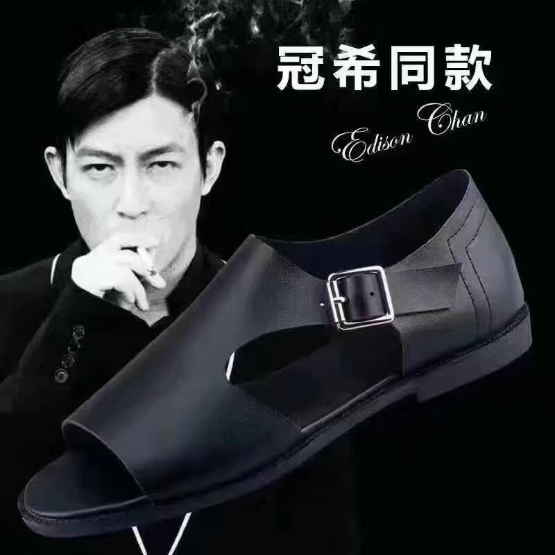 冠希同款凉鞋男潮2024夏季时尚真皮外穿软底露趾休闲罗马沙滩鞋