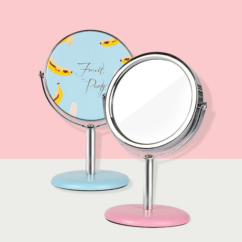 Mirror Desktop Stand Ins Desktop Cosmetic Mirror Dormitory Plastic Picture Printing Pu Leather Epoxy Rotating Single-Sided Mirror