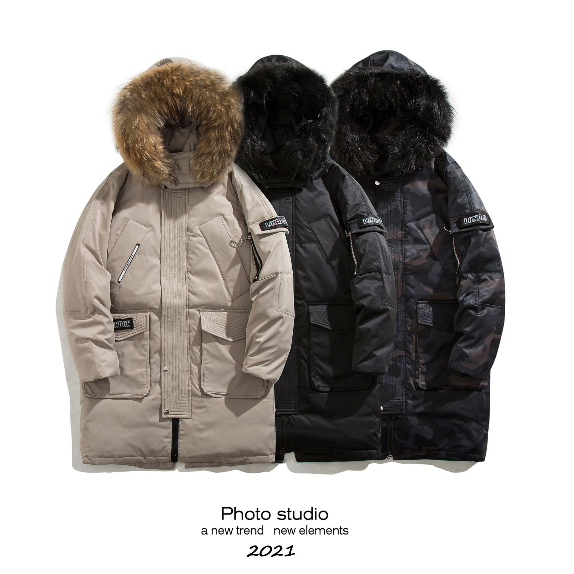 2022冬季新款男式羽绒服男中长款大毛领防寒服白鸭绒厂家批发直销