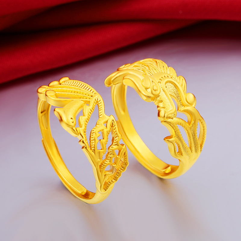 越南沙金龙凤戒指男女镀金对戒 婚庆情侣对戒活口可调节