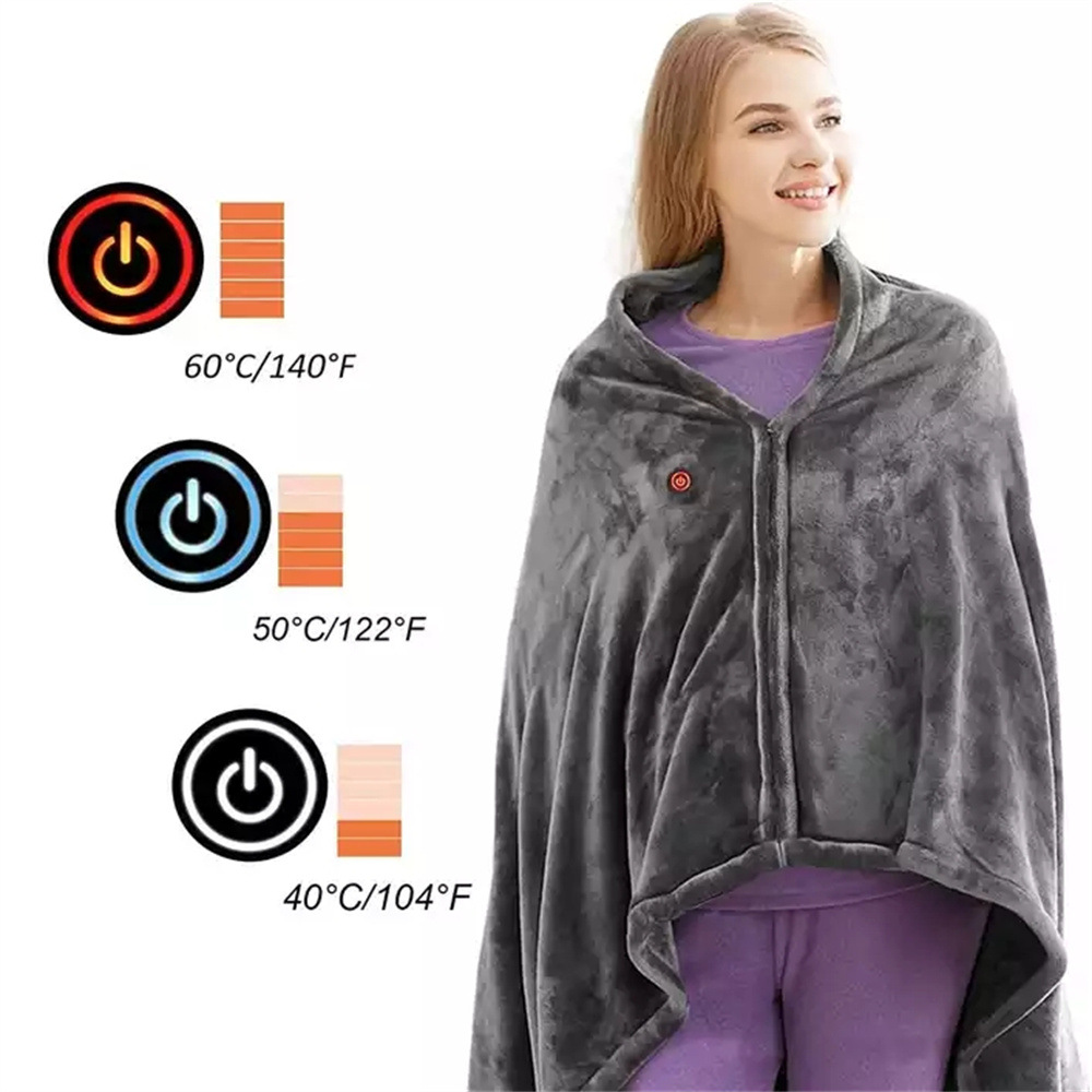 Cross-Border Supply USB Plug Electric Heating Warm Shawl Blanket Coral Fleece Warm Body Cover Electric Blanket Temperature Control Heating Blanket