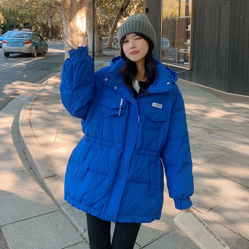 羽绒服女中长款2025新款连帽抽绳收腰大口袋韩版时尚休闲加厚外套