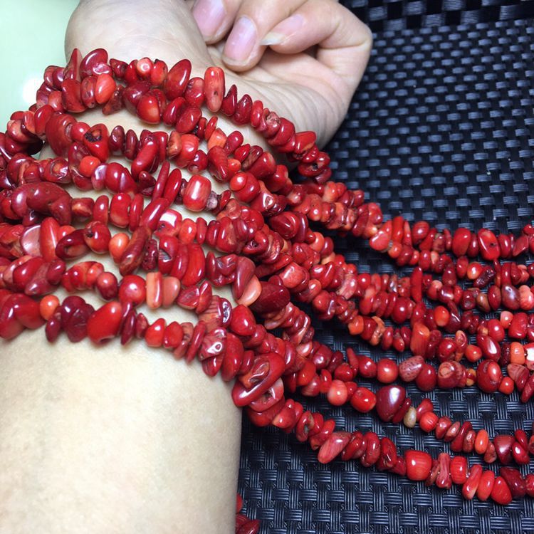 批发人工珊瑚碎石长链 红色碎石料diy散珠天然水晶手链项链饰品