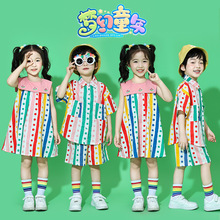 六一儿童啦啦队演出服幼儿园活力彩色波点套装啦啦操运动会表演服